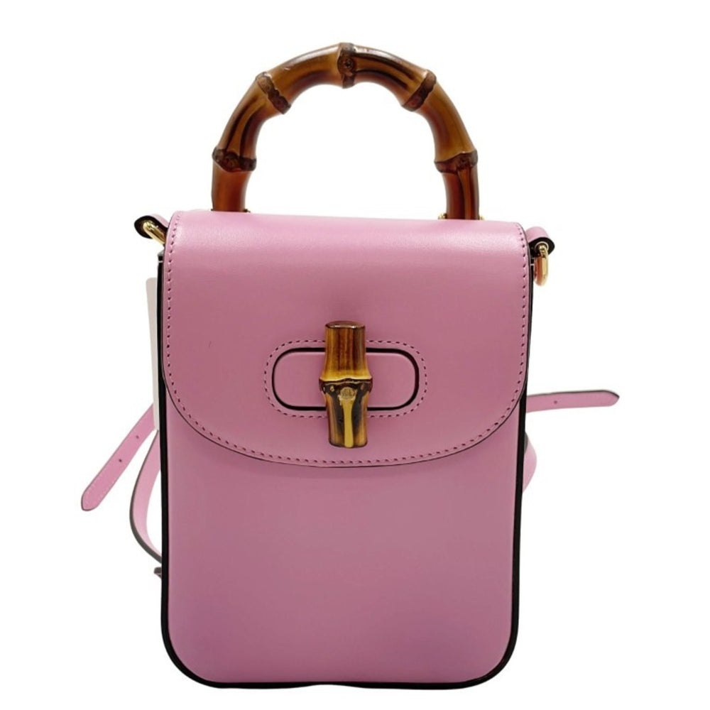GUCCI Bamboo Line Handbag 702106 Pink Calfskin Women's 3-Way — Like New