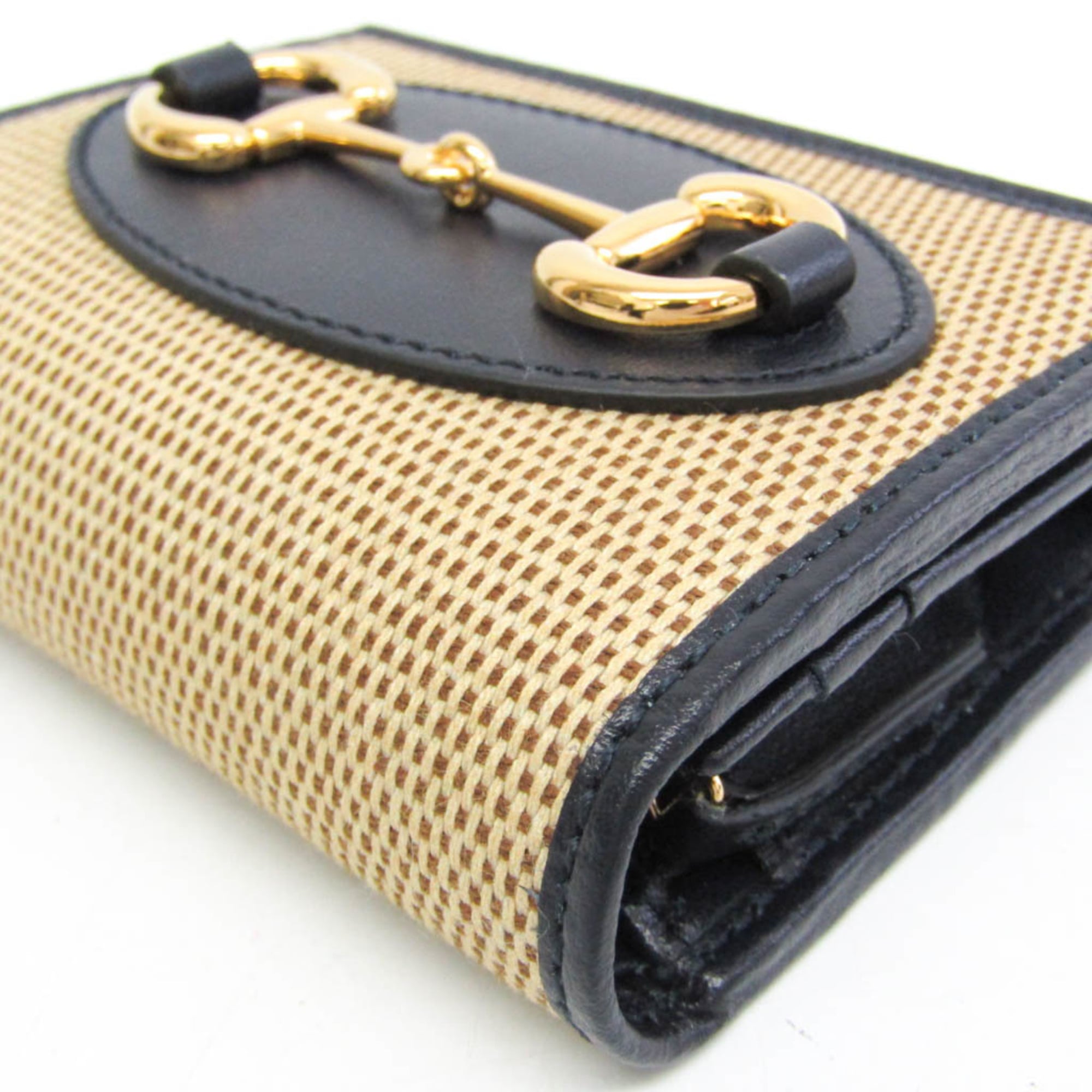 Gucci Horsebit 1955 Mini Wallet 621887 Women's Canvas,Leather Wallet (bi-fold) Beige,Black