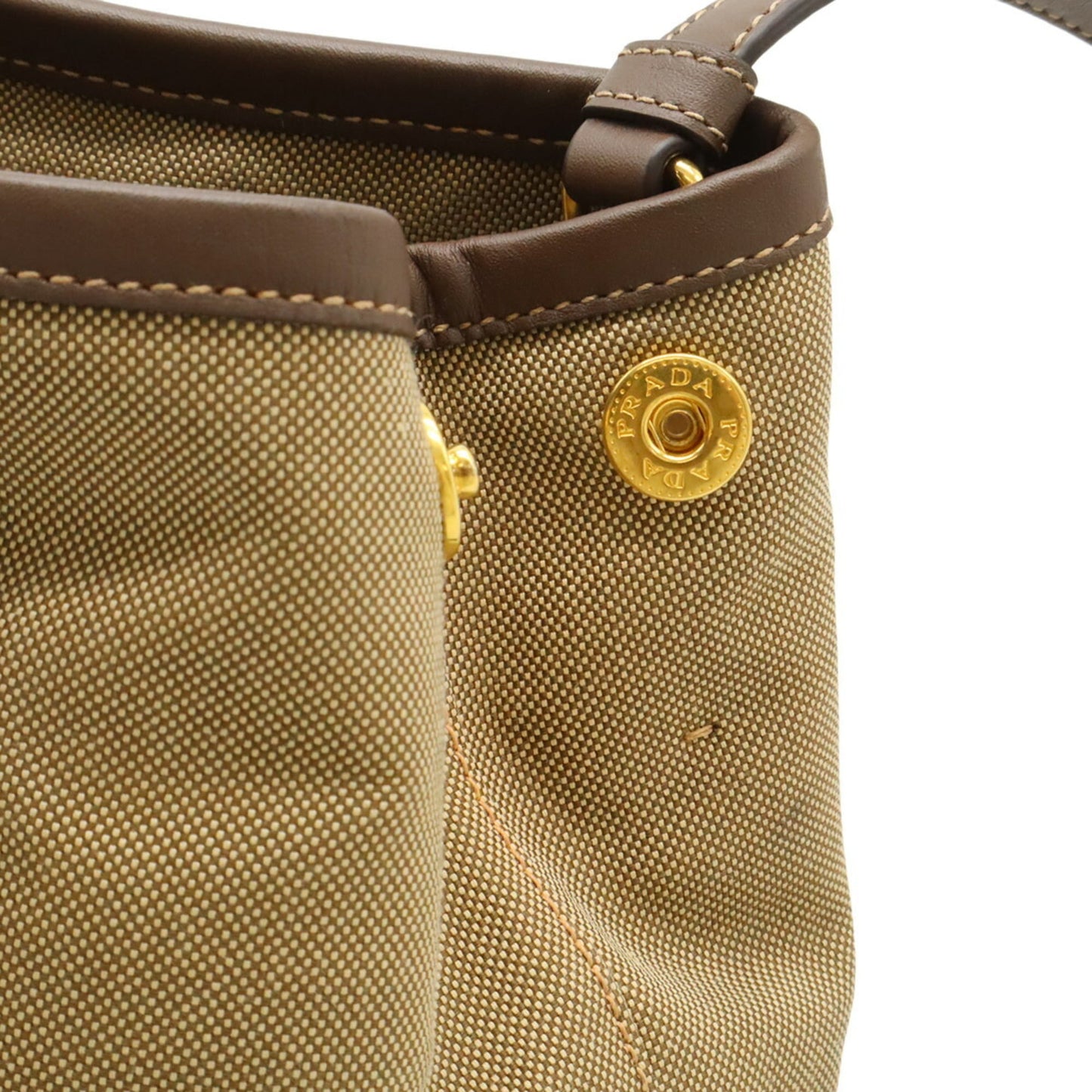 PRADA Jacquard Ribbon Handbag/Tote/Shoulder Bag in Canvas Khaki Beige and Mocha Brown (BN1841)