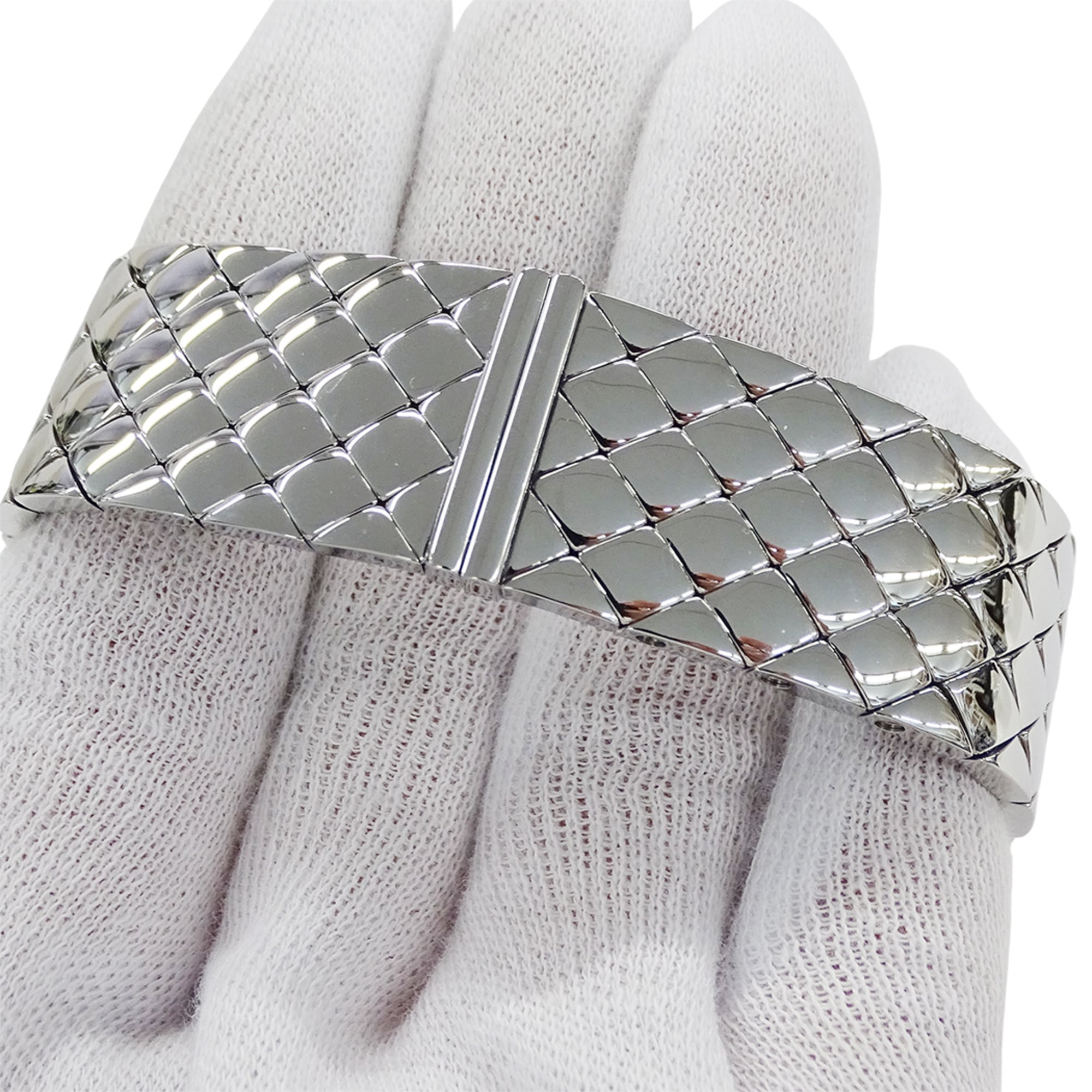 Chanel women's watch, brand name, Matelassé, quartz, stainless steel (SS), H0009, silver, black, square — Good