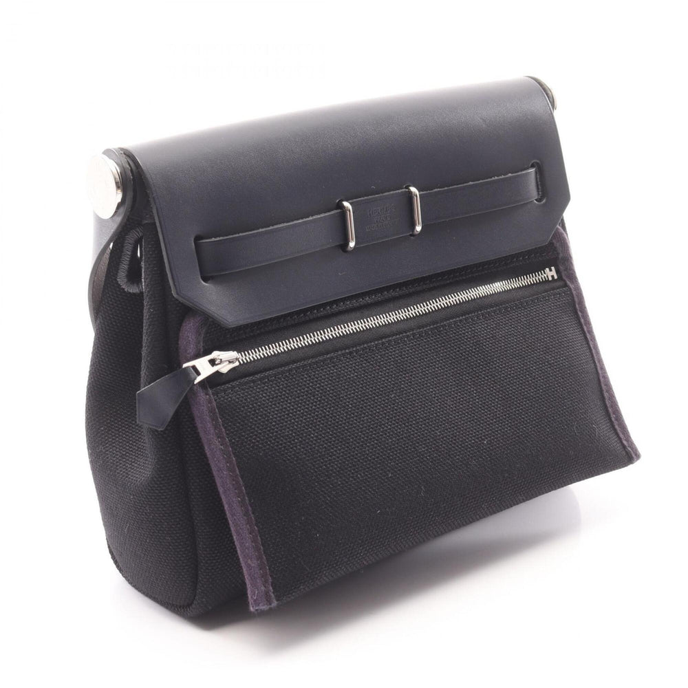 Hermes Herbag Zip Mini Shoulder Bag Handbag Canvas Leather Toile Military Vache Hunter Women's Black/Navy — New - Store Return