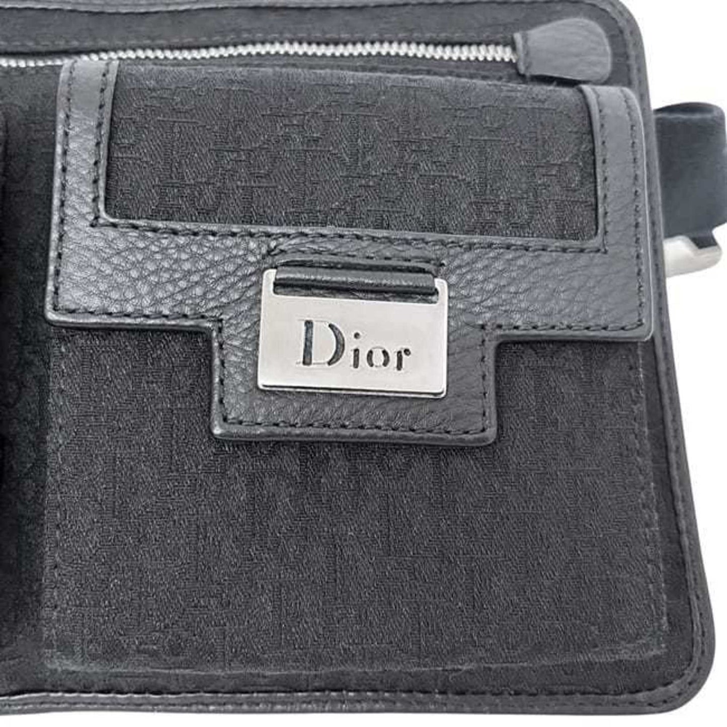 Christian Dior Waist Pouch f-24651 Black Trotter Canvas and Leather MC1016 Belt Bag Crossbody for Men Women