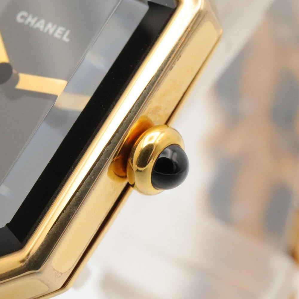 Chanel CHANEL Première S Watch, Gold Plated (GP), Leather Strap, Women's, Black, H0001 — Very Good