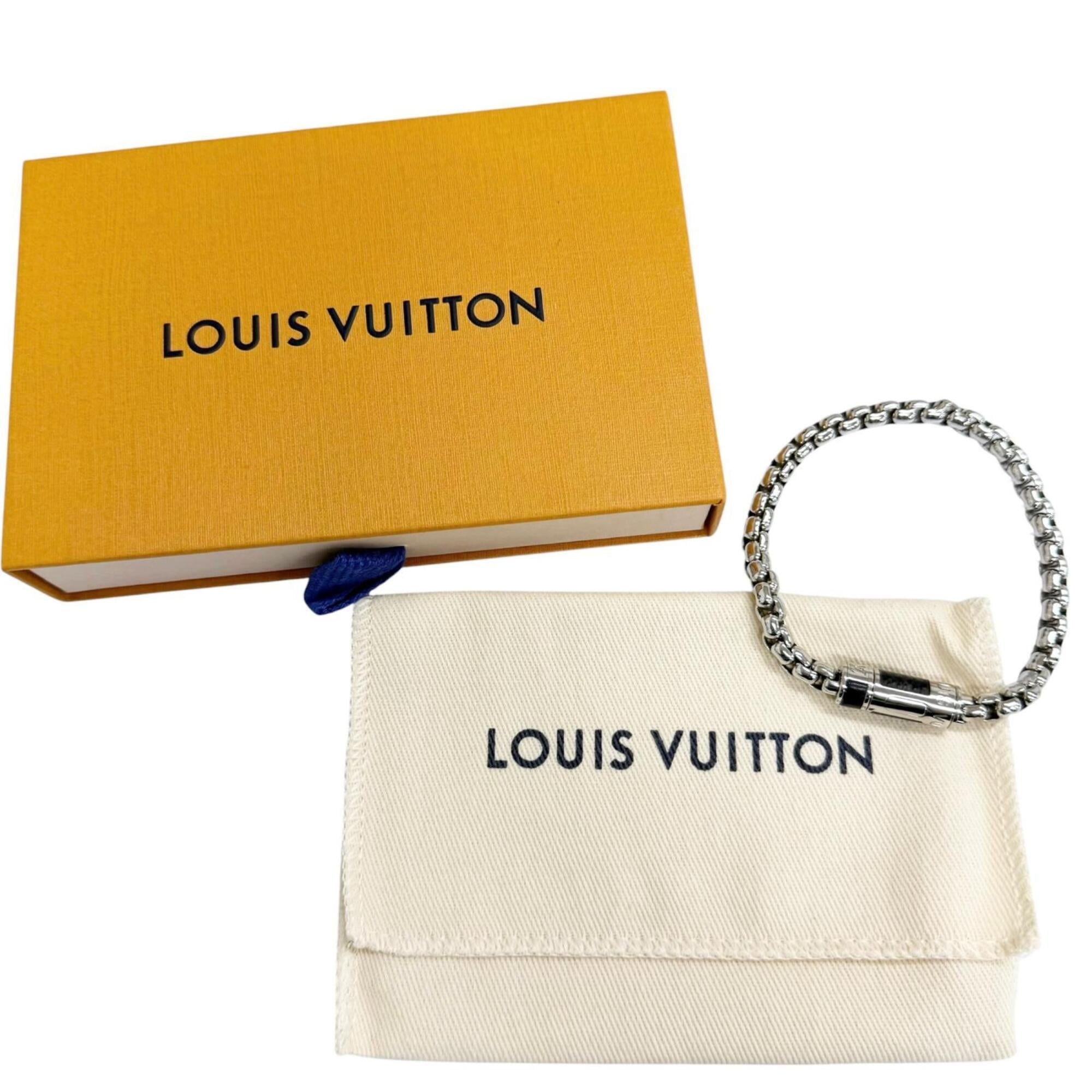 LOUIS VUITTON M63107 Chain Monogram Eclipse Bracelet, Silver & Black, Made in Italy, 2022 Model, Men's, with Box and Dust Bag — Like New