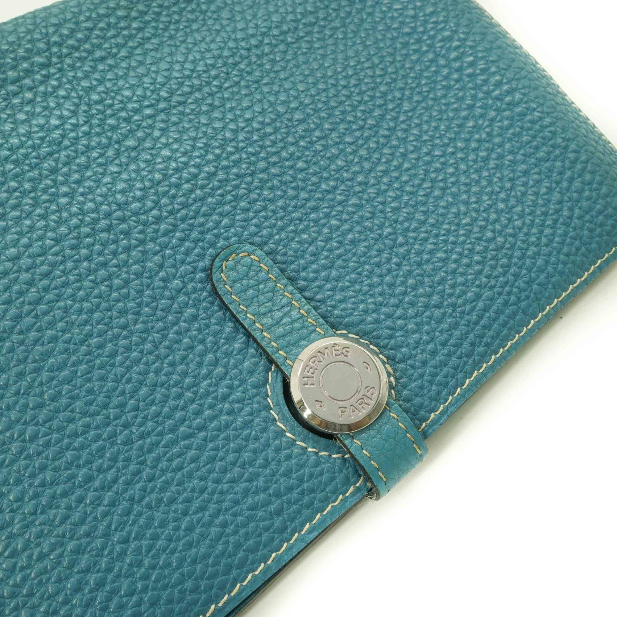 HERMES Dogon Duo GM Long Wallet, Togo Leather Bifold Blue Jean #□H