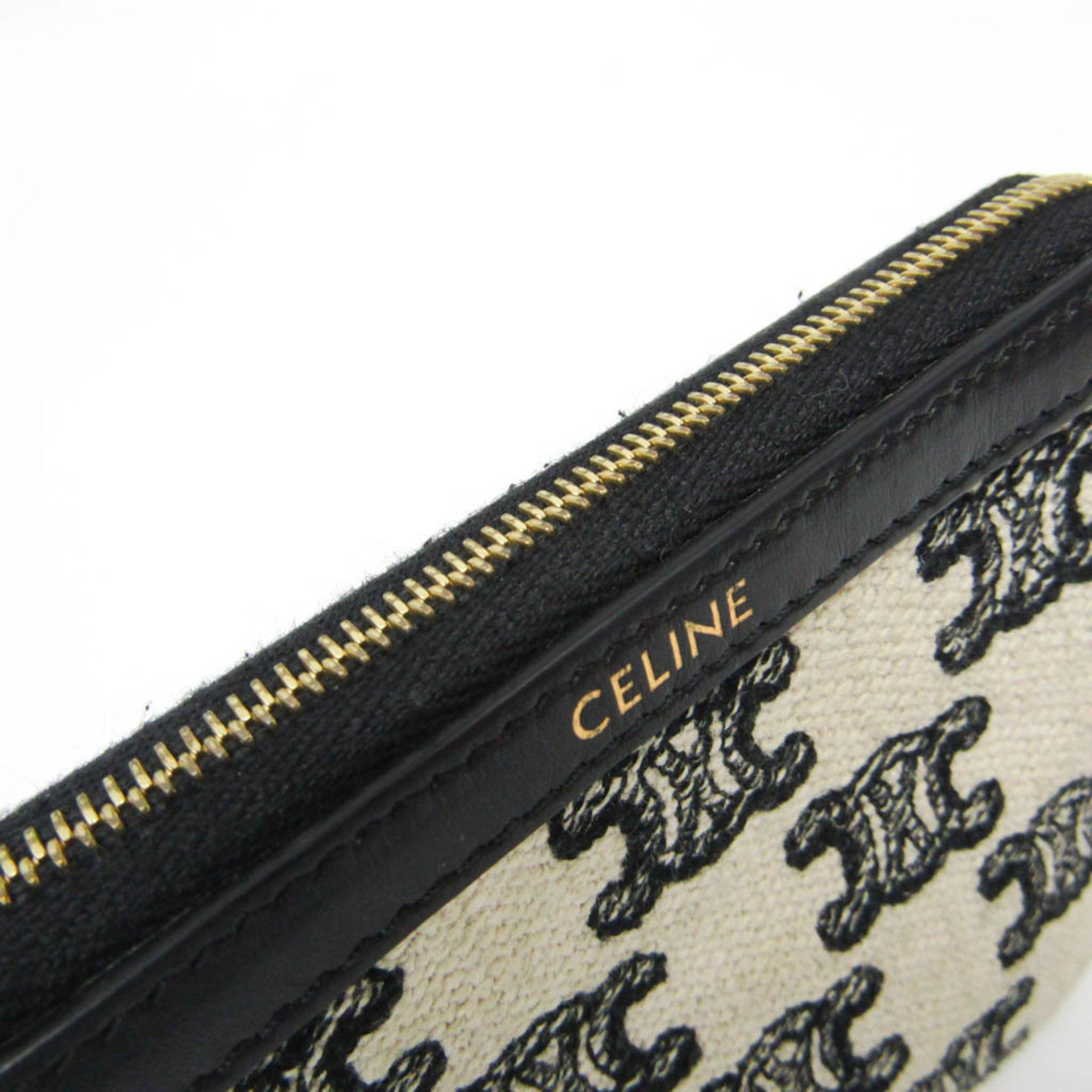 Celine Triomphe Coin And Card Pouch With Keychain Men,Women Canvas,Leather Coin Purse/coin Case Black,Off-white