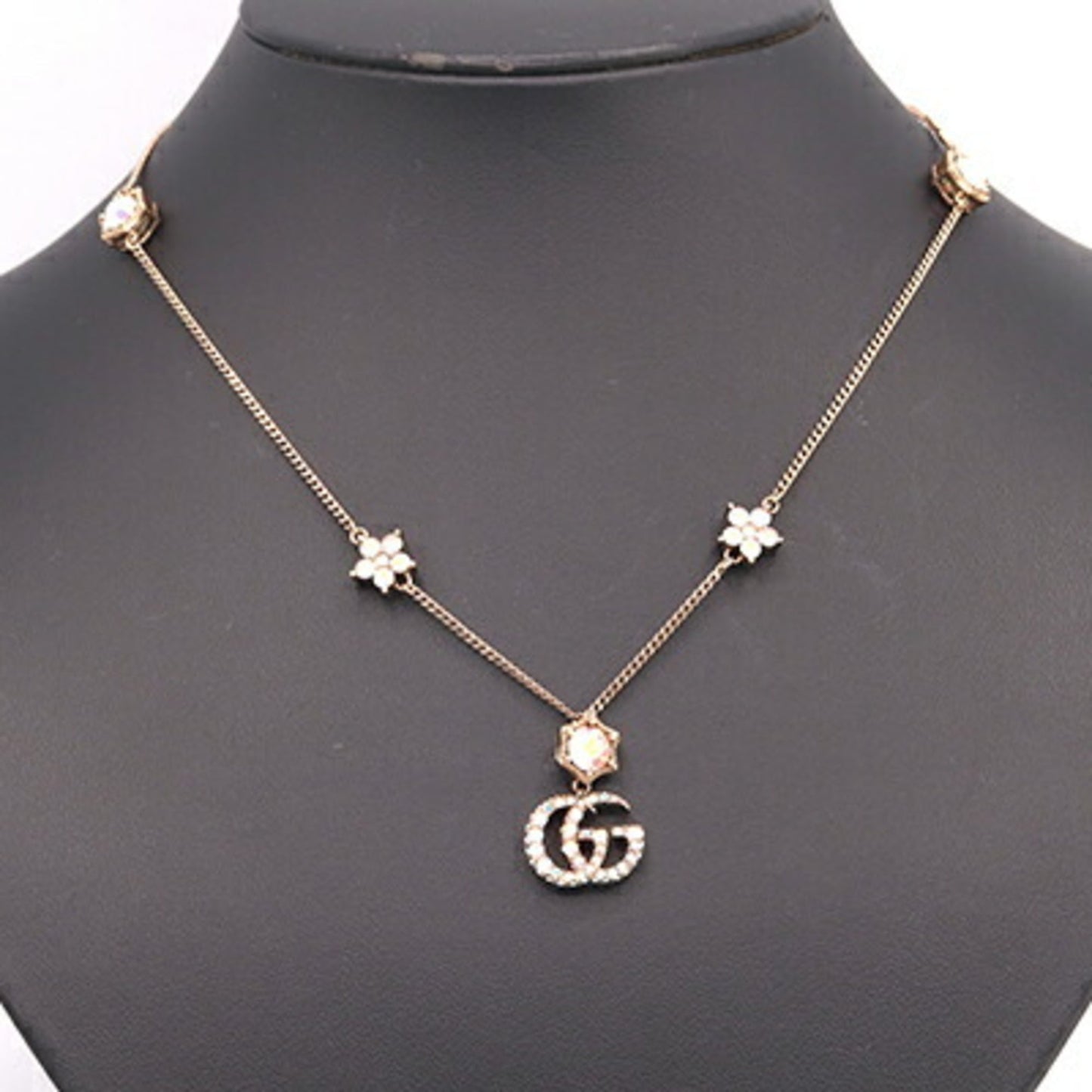 Gucci Double G Necklace 753868 Gold Metal Crystal Pendant Choker for Women GUCCI