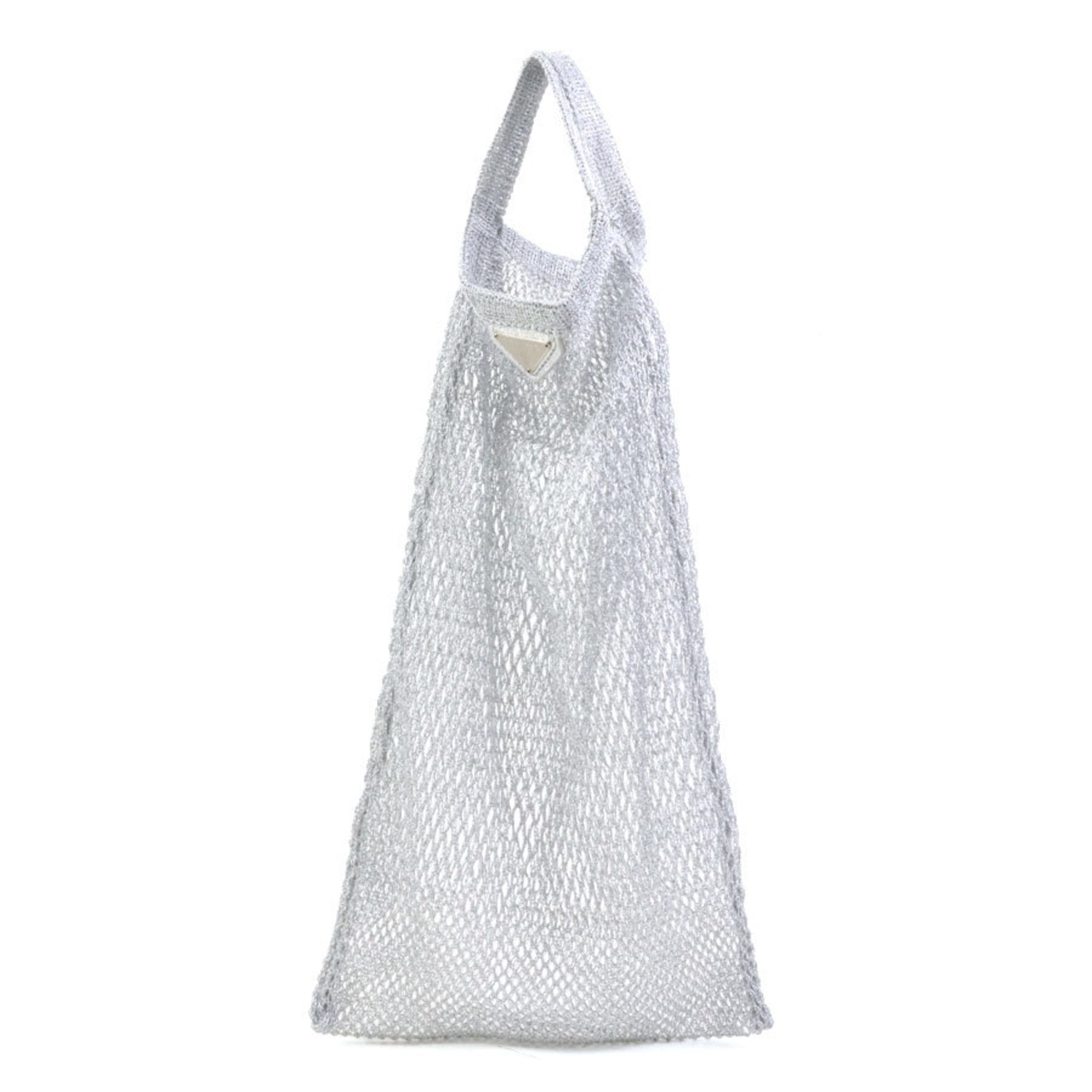 Prada PRADA handbag mesh bag cotton silver women's e61256a