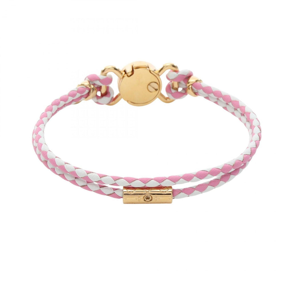 Louis Vuitton LV Click-It Rose Bracelet, Leather, Gold-Plated, Women's, Pink, White, Gold, M4191