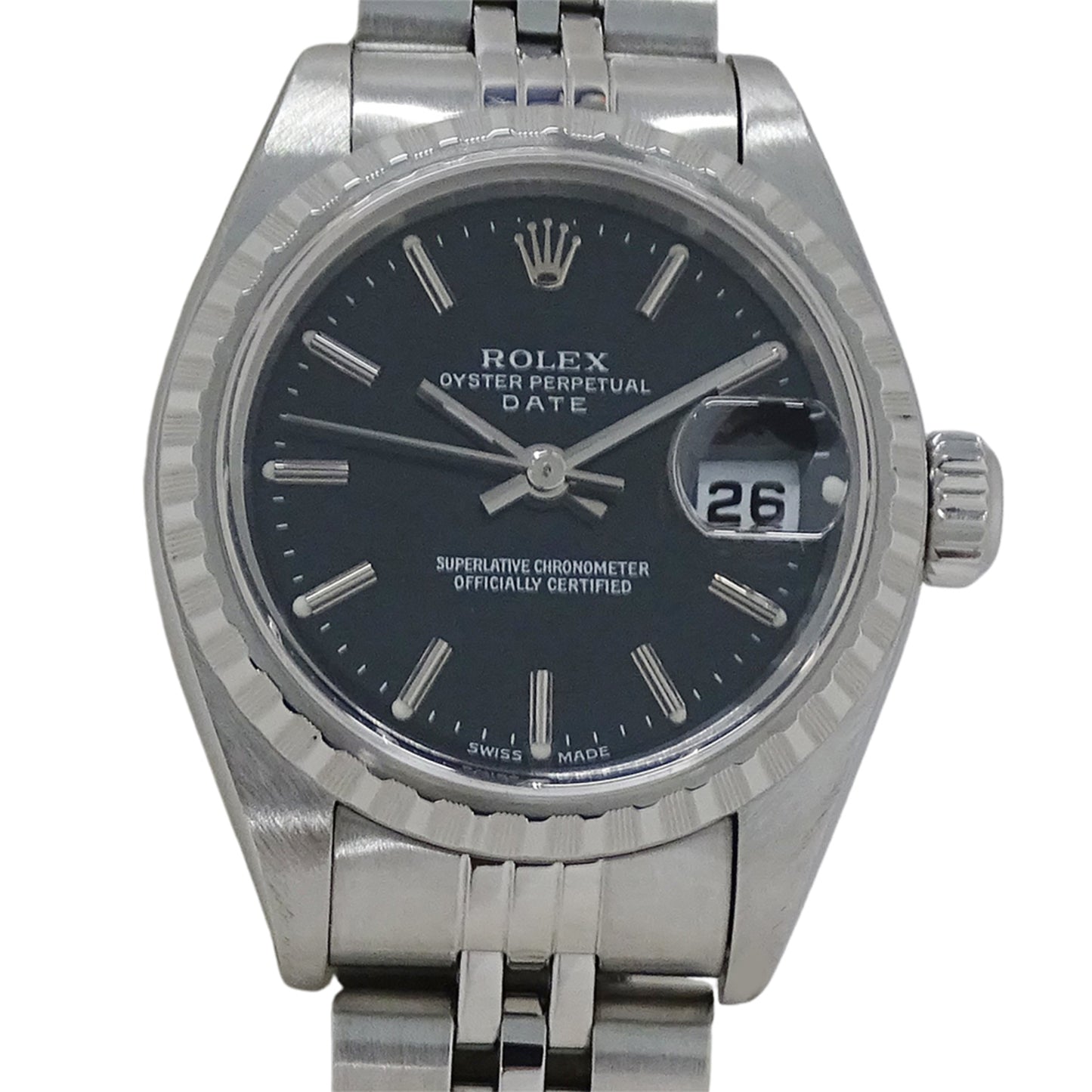 Rolex Oyster Perpetual Date 79240, A-series, Women's Automatic Watch, Stainless Steel, Silver/Black, Polished