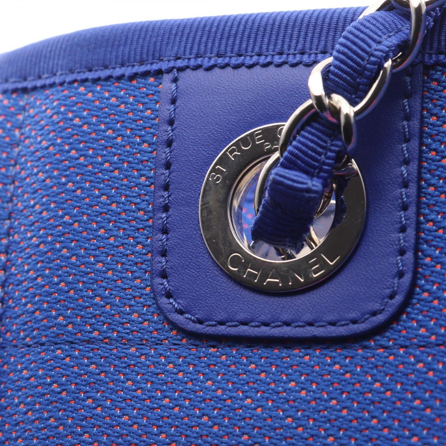 CHANEL Deauville PM Tote Bag, Canvas and Leather, Women's, Blue Red, A66939