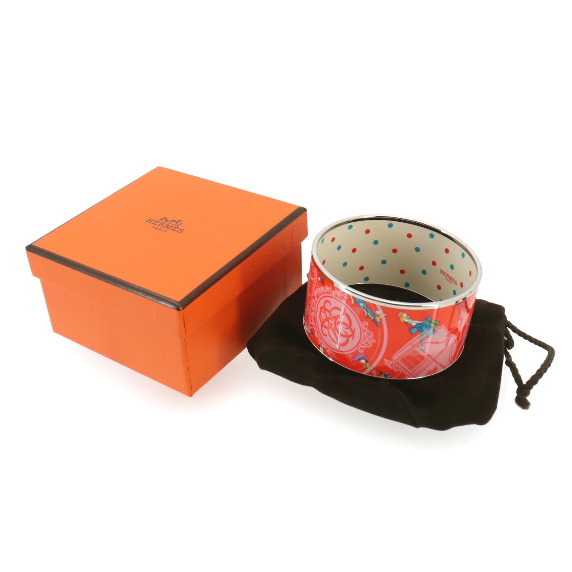 Hermes HERMES Email TGM Bangle Bracelet Orange Silver — New - Store Return