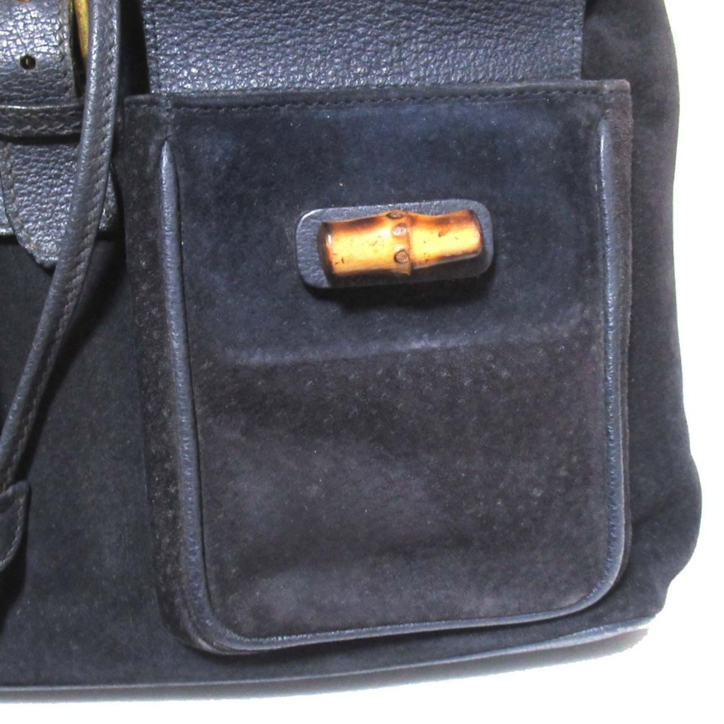 GUCCI Bamboo Line Suede and Leather Backpack, Navy, Women's
