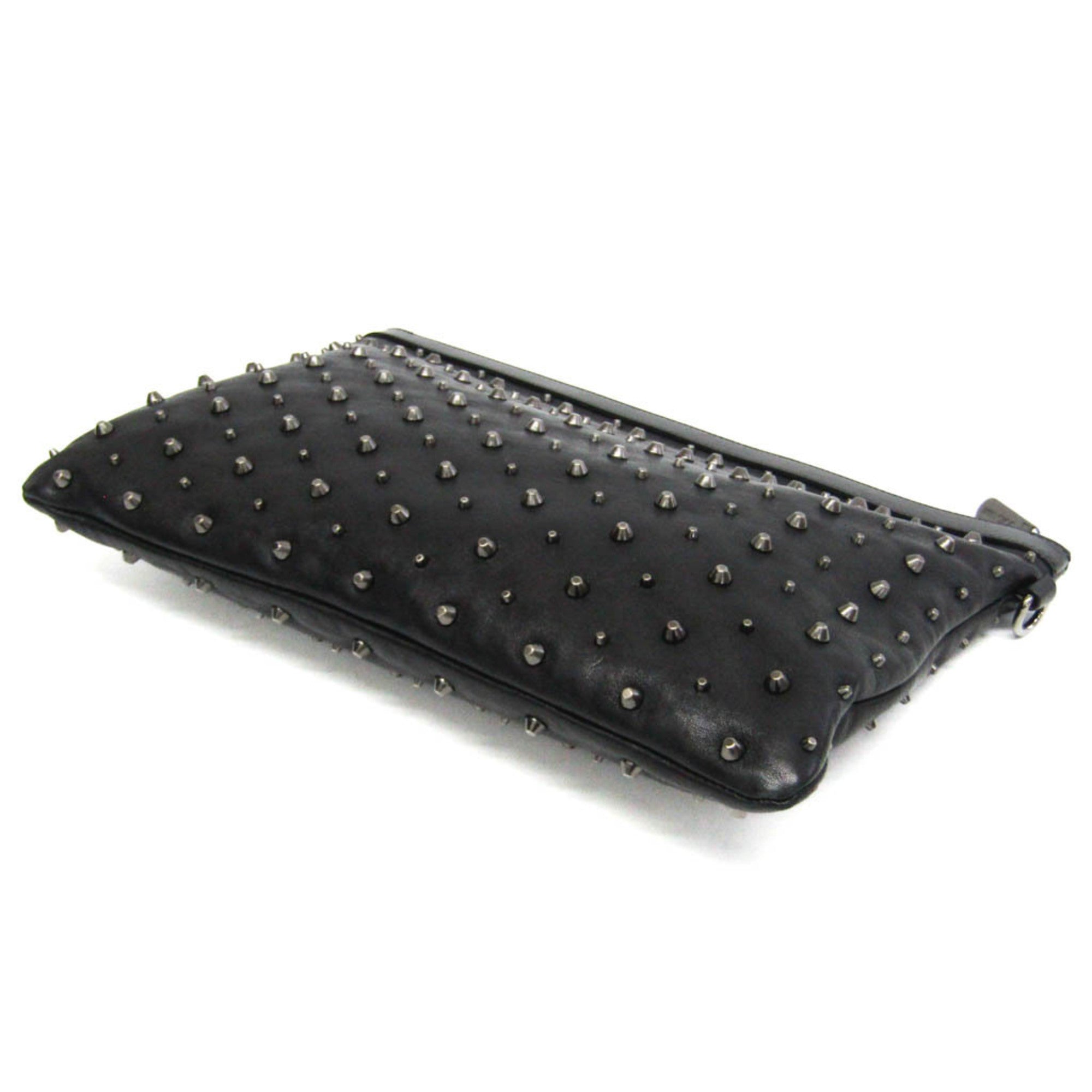 Jimmy Choo Studs Men,Women Leather Clutch Bag Black