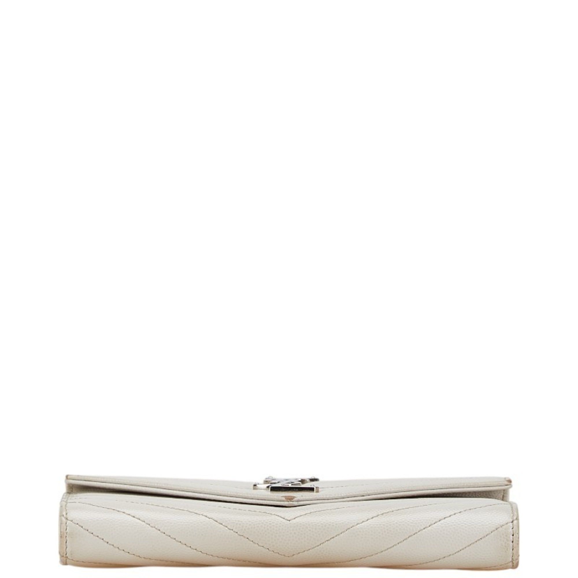 Saint Laurent Cassandra V-stitch long wallet 372264 white leather women's SAINT LAURENT