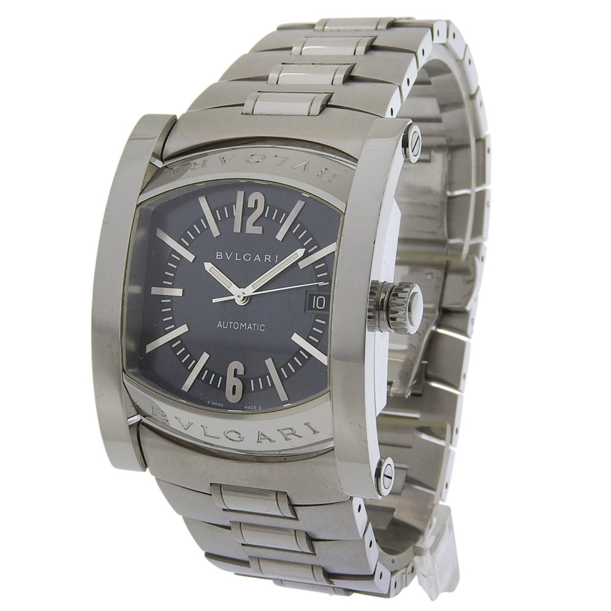 Bulgari BVLGARI Assioma Watch AA48S Stainless Steel Silver Automatic Analog Black Dial Men's — Good