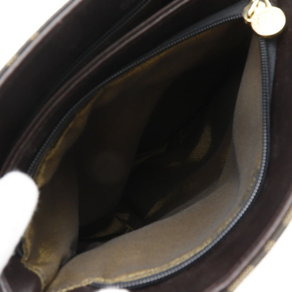 FENDI Mini Tote Handbag, Zucca Pattern, Nylon Canvas, Brown, A5 Size, Women's