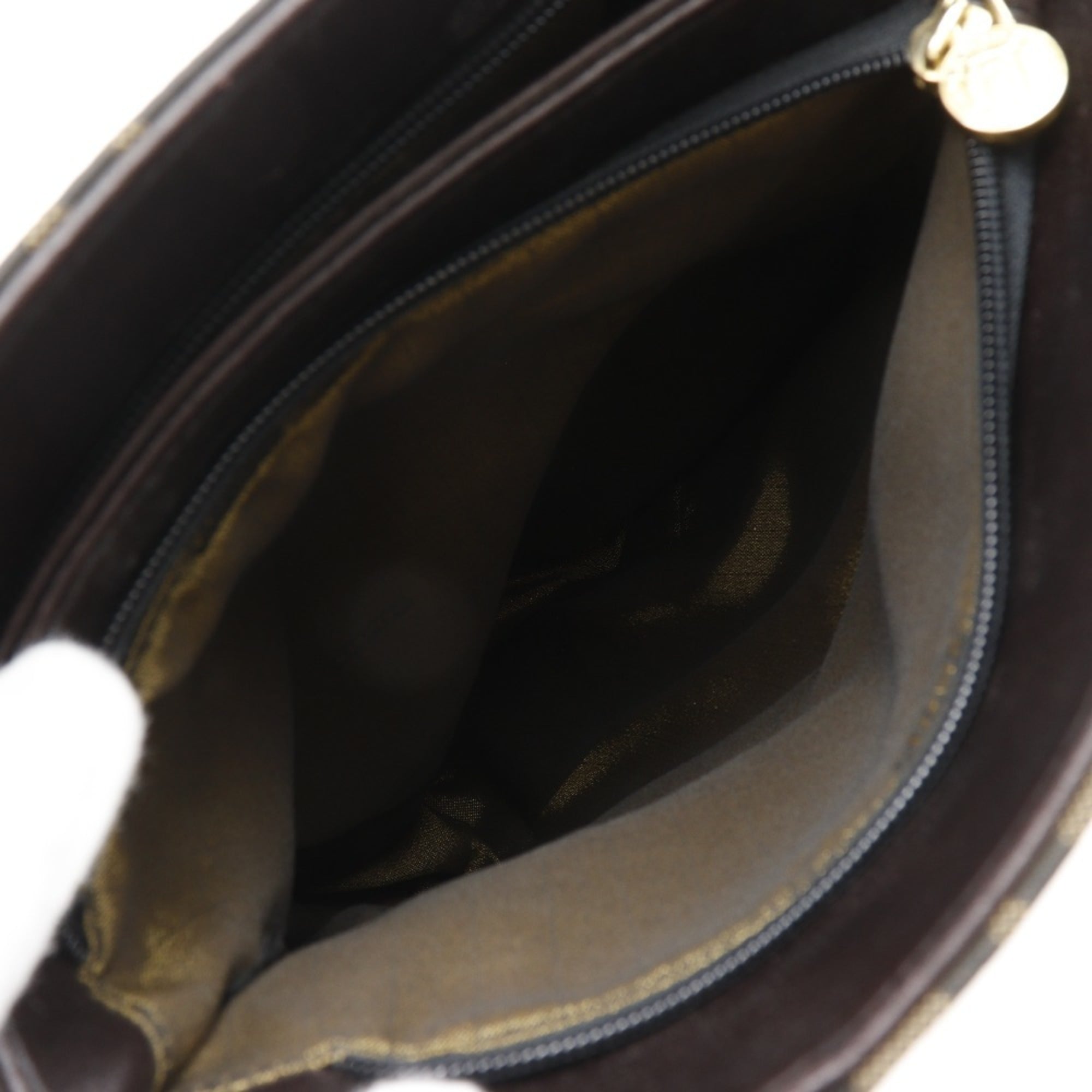 FENDI Mini Tote Handbag, Zucca Pattern, Nylon Canvas, Brown, A5 Size, Women's