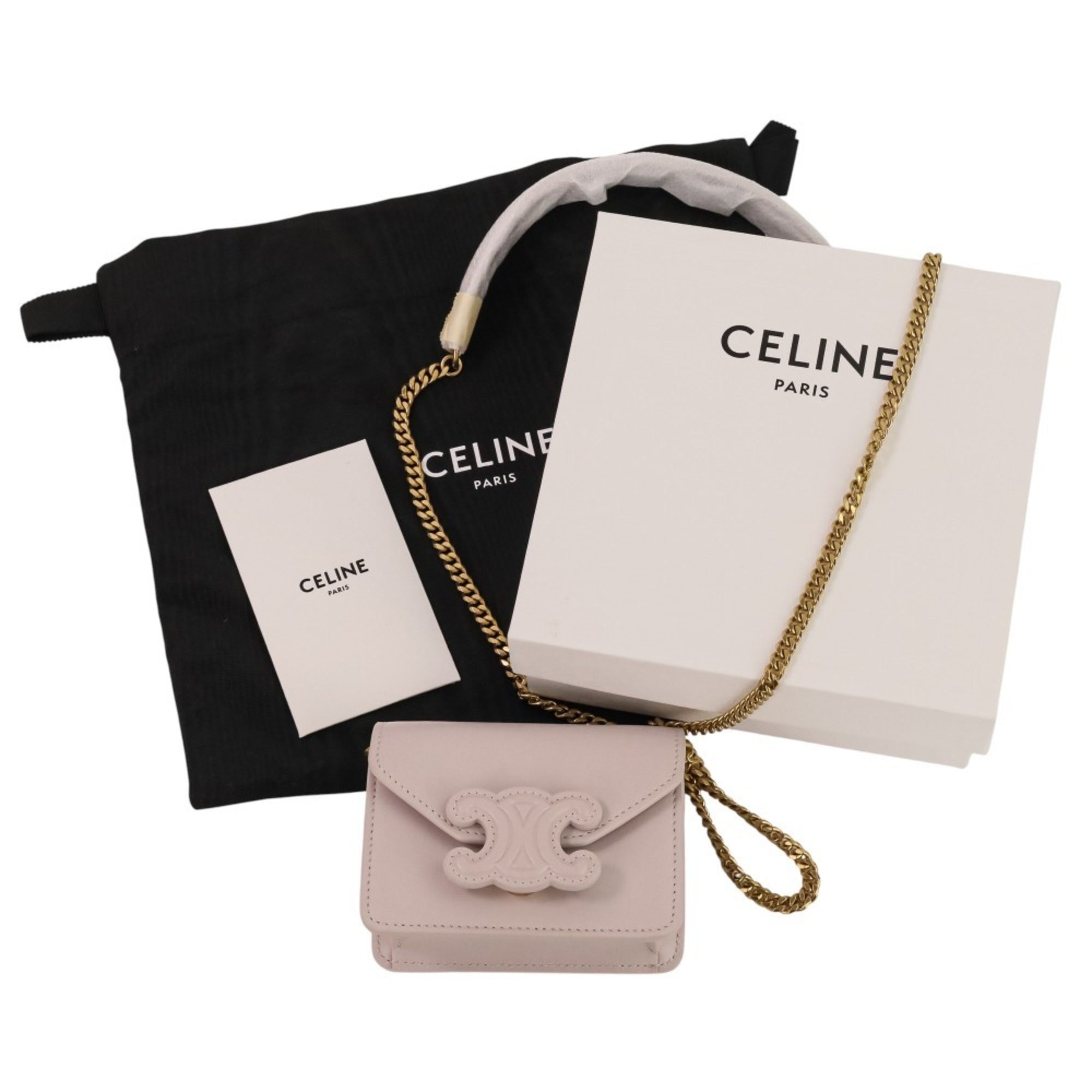 CELINE Triomphe Chain Card Holder Mini Shoulder Bag S-BB-4292 Light Pink Women's — Like New