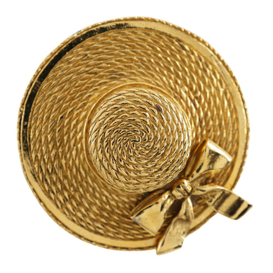 Chanel Straw Hat Brooch, Gold Plated, Made in France, Approx. 36g, Women's