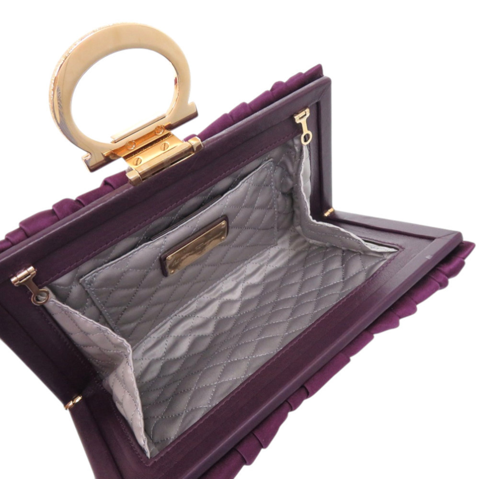 Like new Salvatore Ferragamo Gancini E0 21 B912 satin purple clutch bag 0467 — Like New