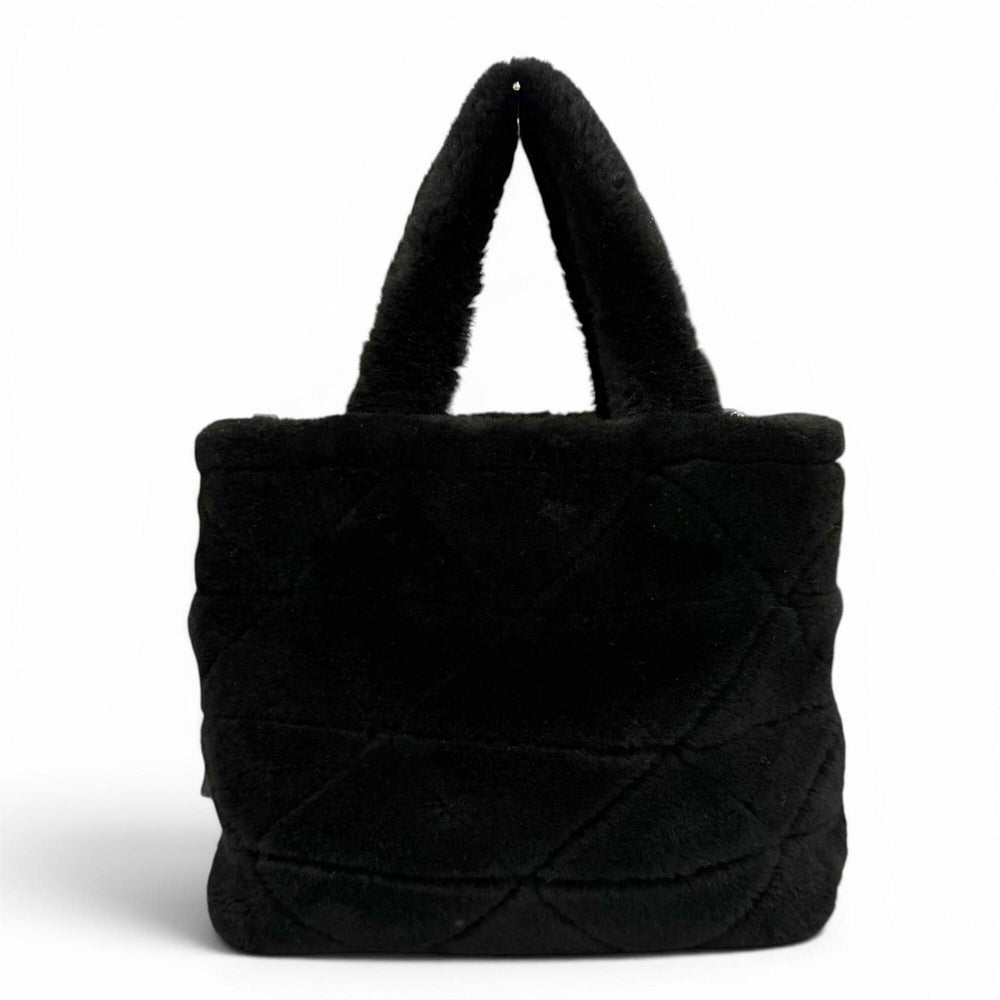 PRADA 1BG378 Triangle Logo 2-Way Shearling Fur Shoulder Bag with Pouch, Black, Made in Italy, Women's, Dust — Like New