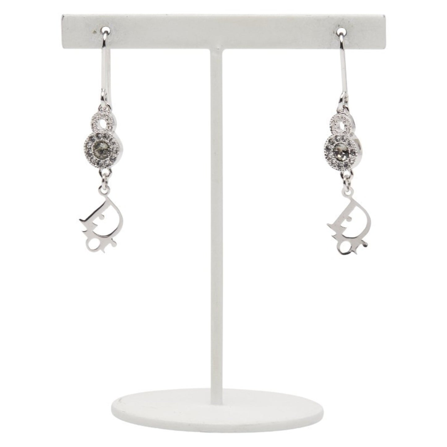 Christian Dior Dior CD logo rhinestone earrings in silver metal for women.