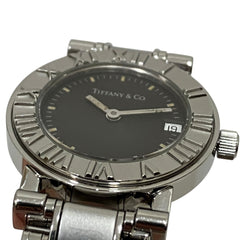 Tiffany & Co. Atlas watch, total weight 53.5g, stainless steel, quartz movement, black dial — Good