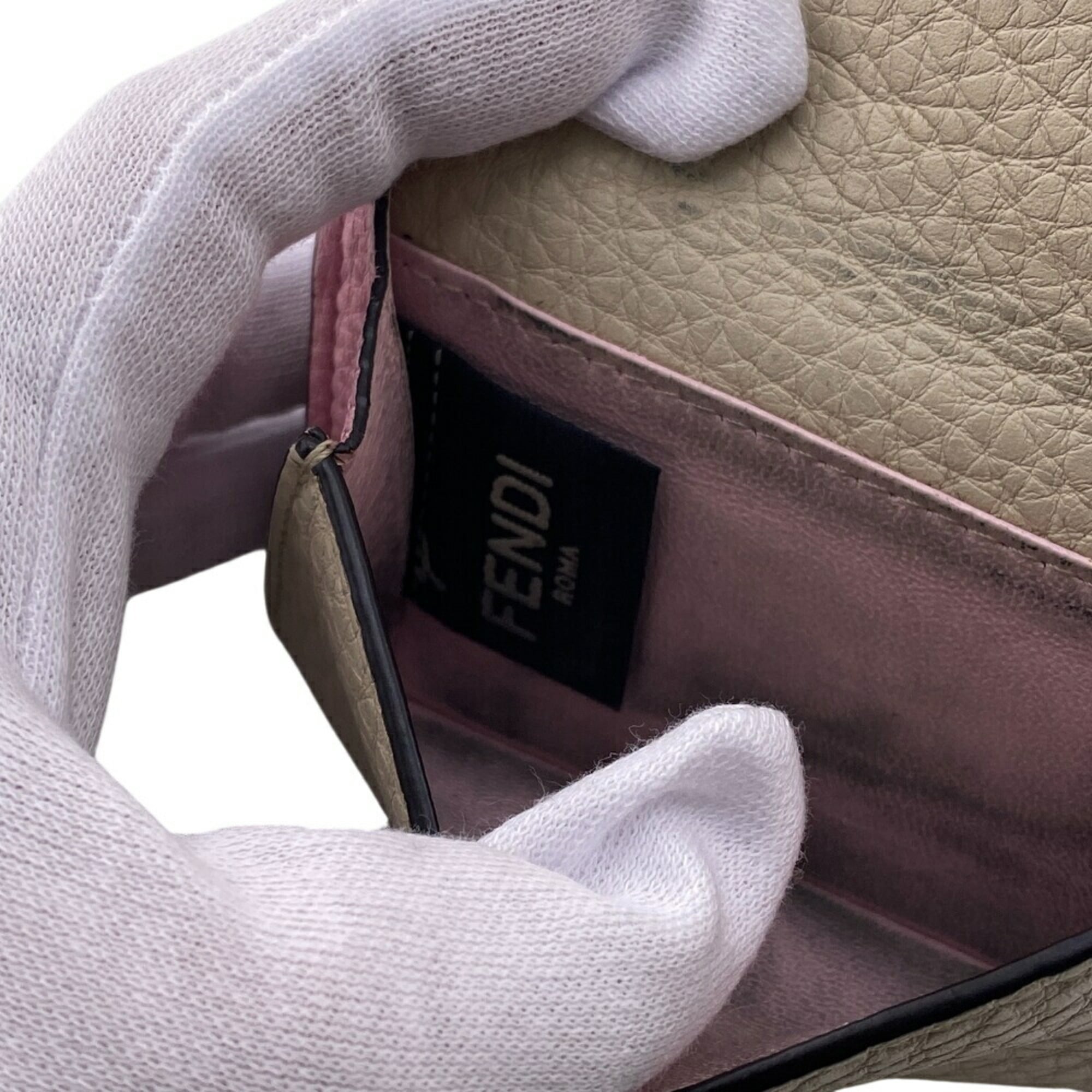 FENDI Selleria Compact Wallet, Tri-fold Beige, Women's