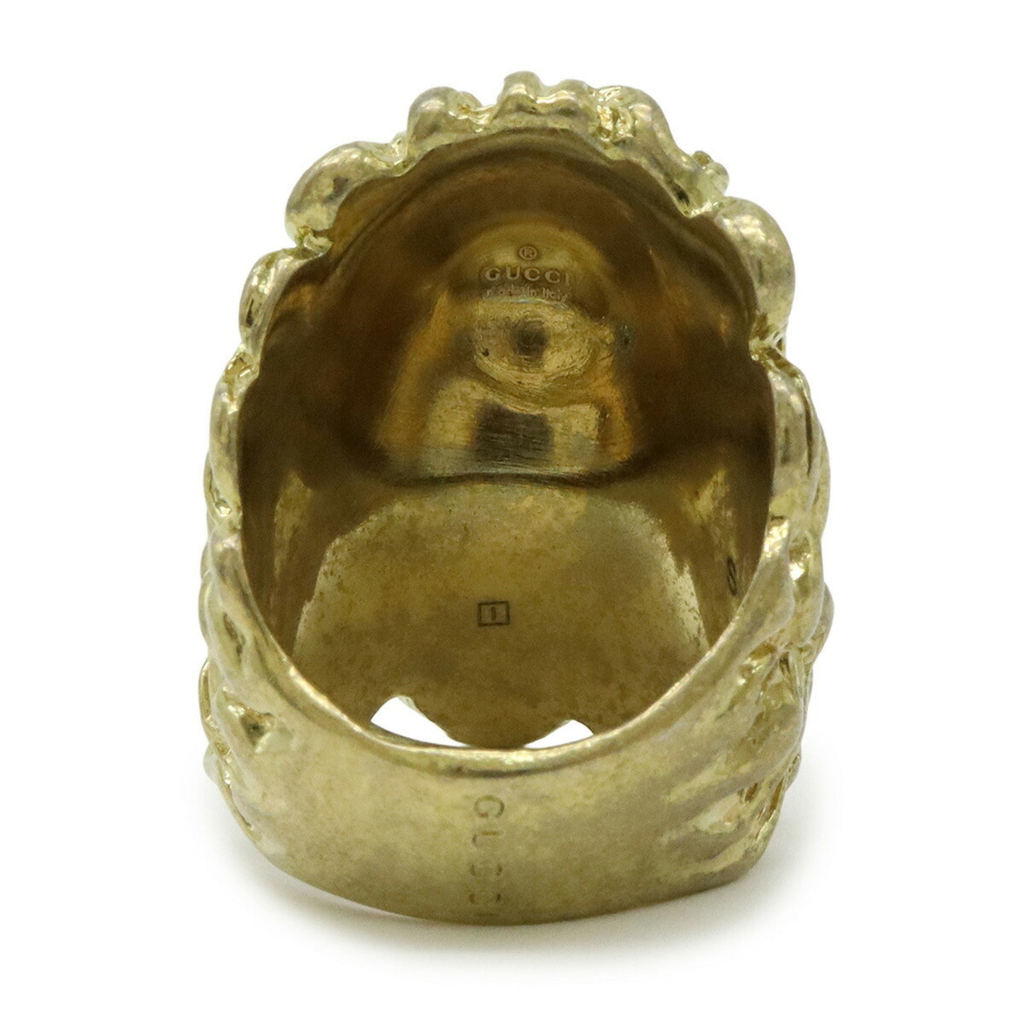 GUCCI Lion Head Ring Alessandro Michele GP Stone Gold Green #S Japanese size approx. 12.5