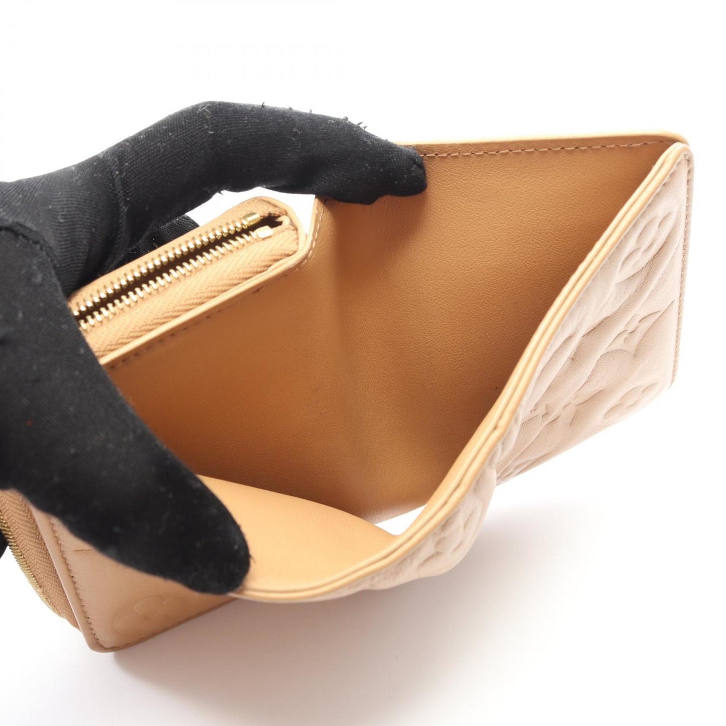 Louis Vuitton Portefeuille Lou Monogram Embossed Camel Leather Bifold Wallet, Beige, Women's, M81673