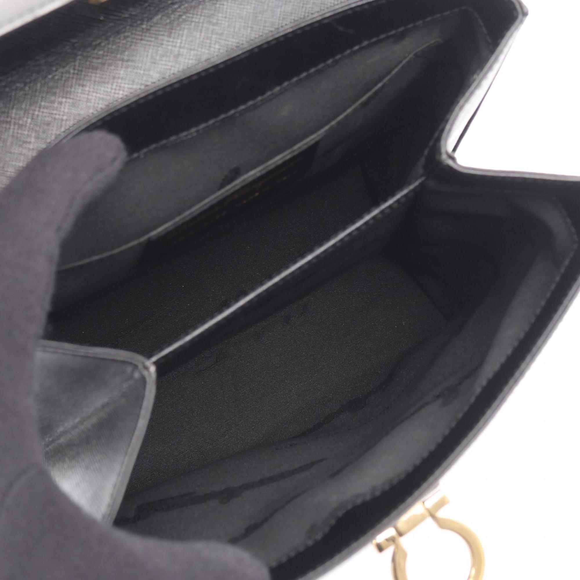 Salvatore Ferragamo Gancini handbag, leather, women's, black, size 21 0160