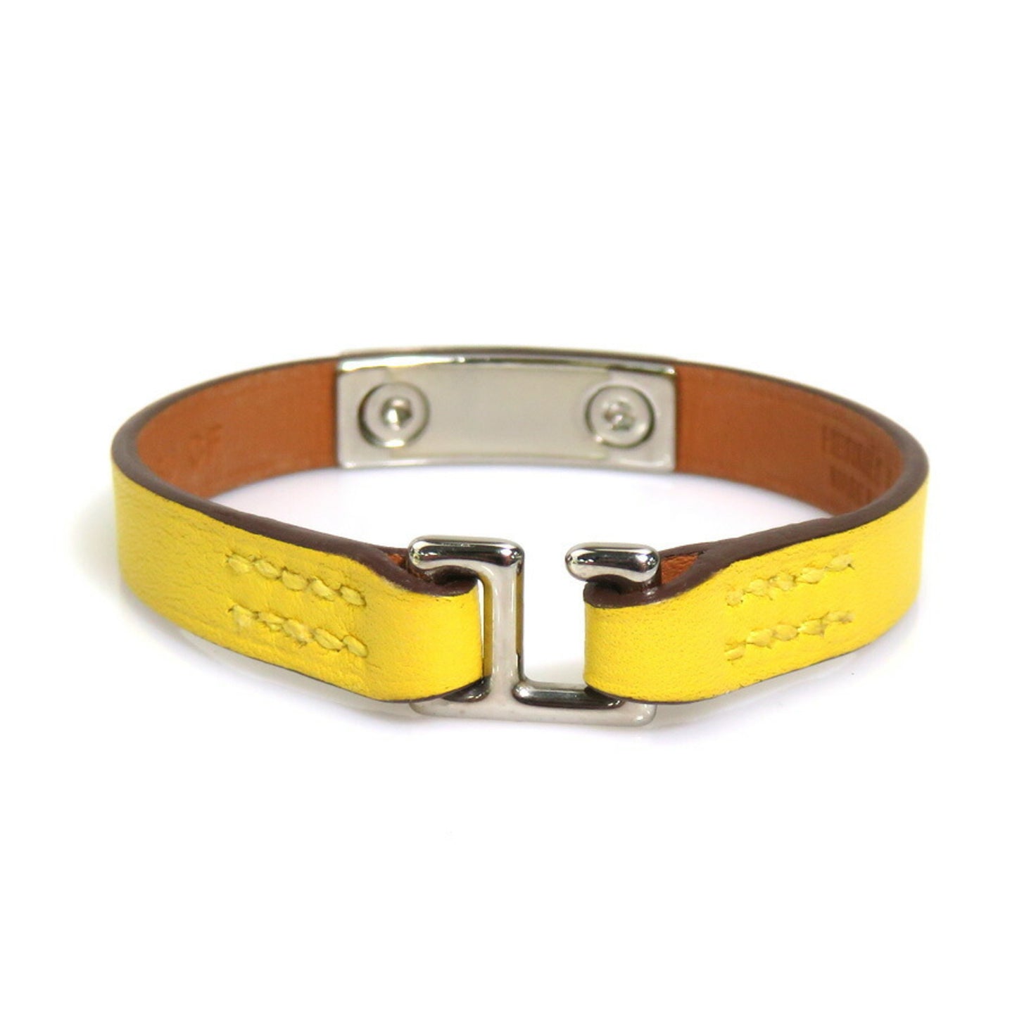 Hermes Hermès Microrival Swift Leather Jaune-Naples Bracelet, Silver, Women's, 56317a