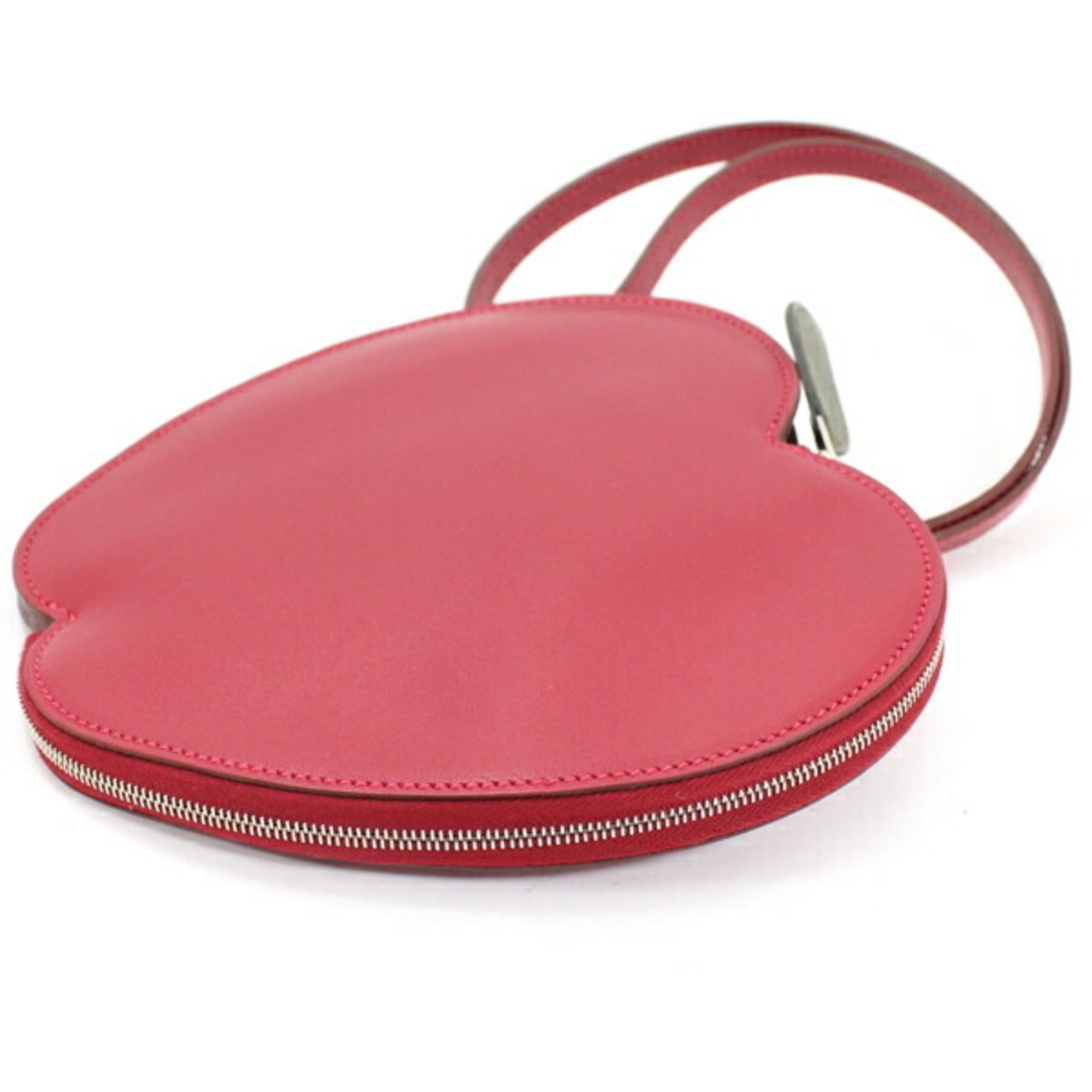 Hermès Pochette Pomme Apple Pouch with Handle, Rouge vif Tadelakt x Chevre Motif Bag, HERMES Women's T5892 — Like New