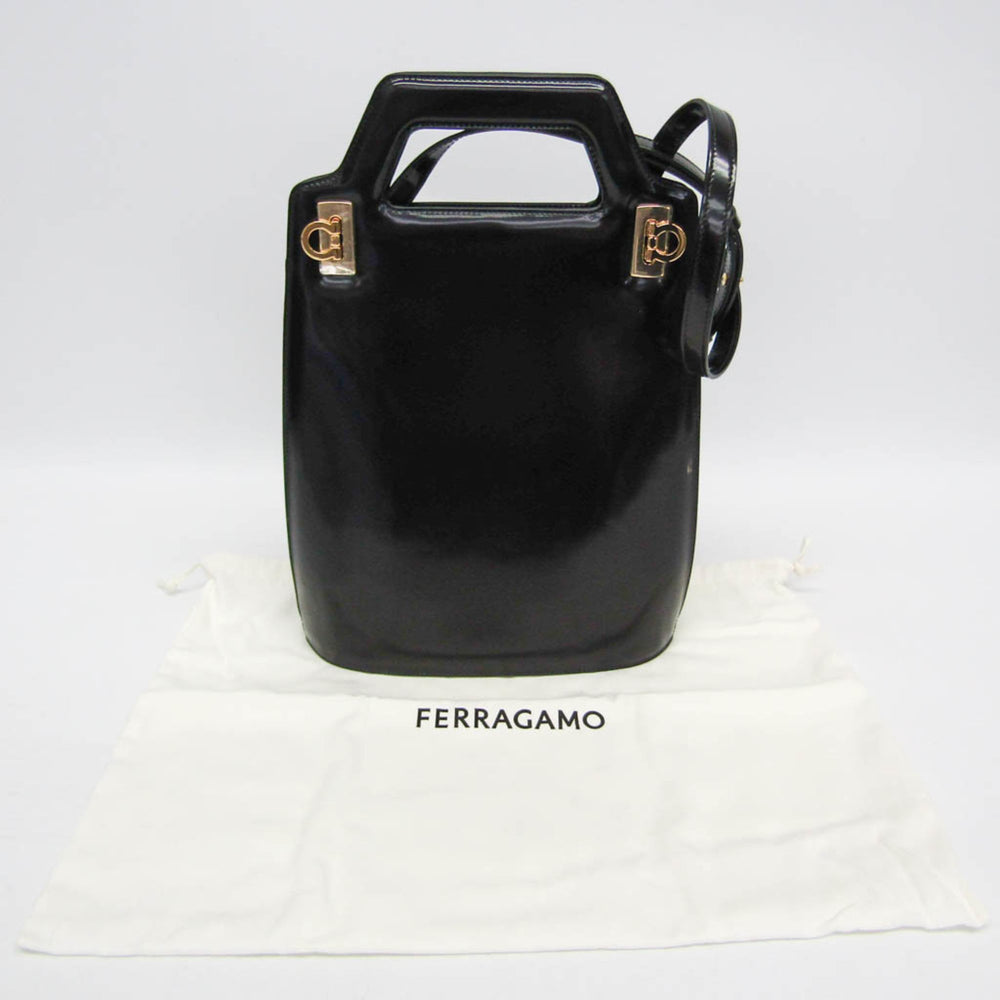 Salvatore Ferragamo Gancini Wanda DH-21 3483 Women's Leather Handbag,Shoulder Bag Black — Like New