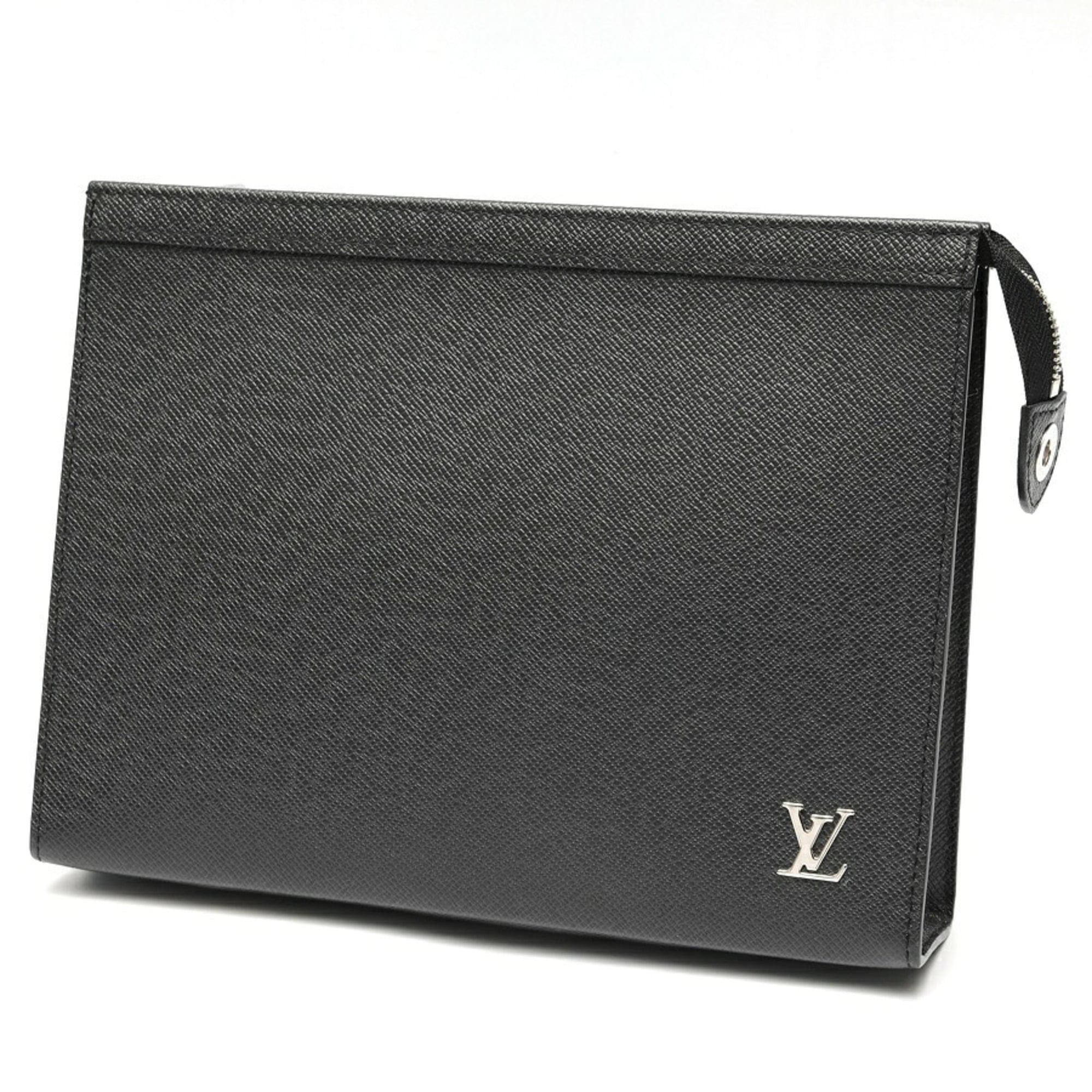 Louis Vuitton Pochette Voyage Clutch Bag M30450 Taiga Leather Black S-159933