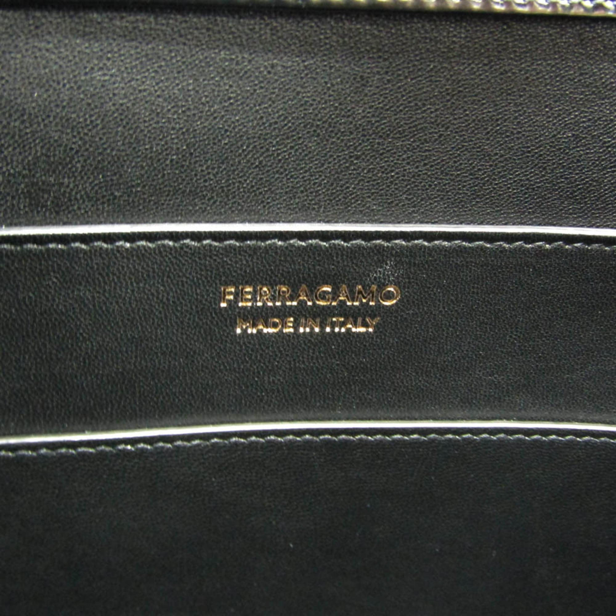 Salvatore Ferragamo Gancini Wanda DH-21 3483 Women's Leather Handbag,Shoulder Bag Black — Like New