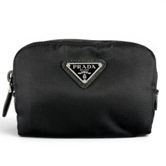PRADA Re-Nylon Triangle Logo Cosmetic Pouch, Nylon Black, Made in Italy, Women's, with Box — Like New