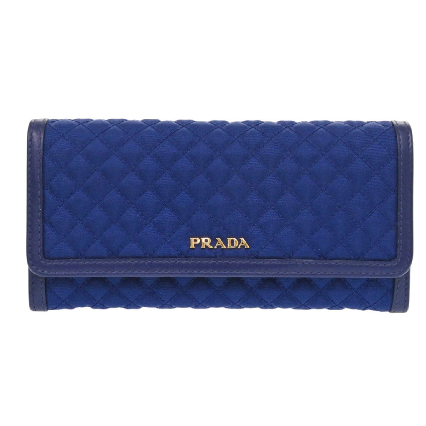 Like new Prada 1M1132 quilted nylon and leather blue long wallet, 0199 PRADA