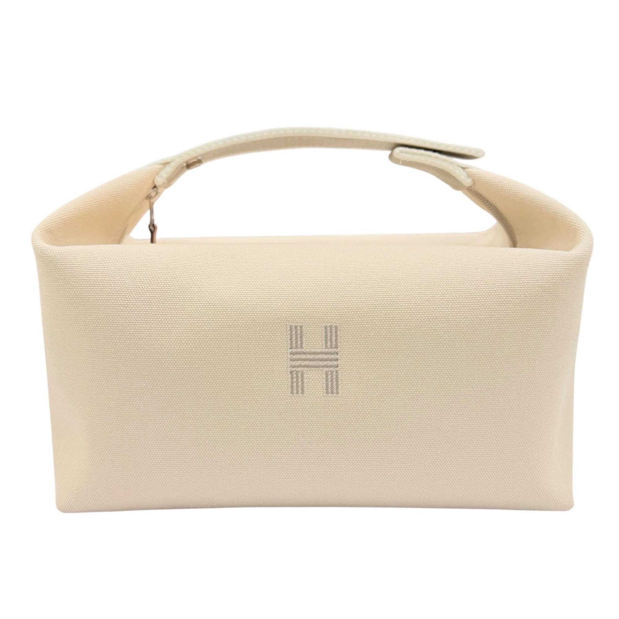 HERMES Bride à Black GM 100% Cotton Natural Silver Hardware Sellier Button Canvas Handbag Made in France Women's — Like New