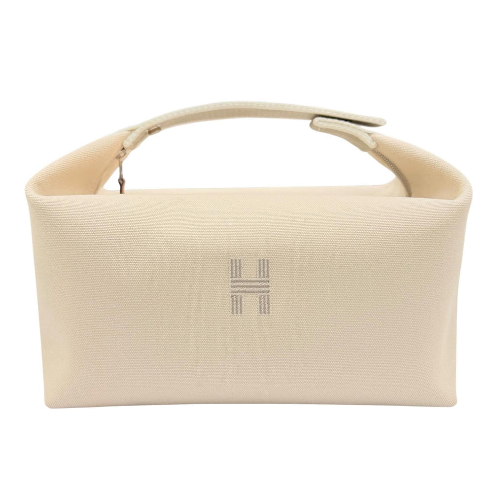 HERMES Bride à Black GM 100% Cotton Natural Silver Hardware Sellier Button Canvas Handbag Made in France Women's — Like New