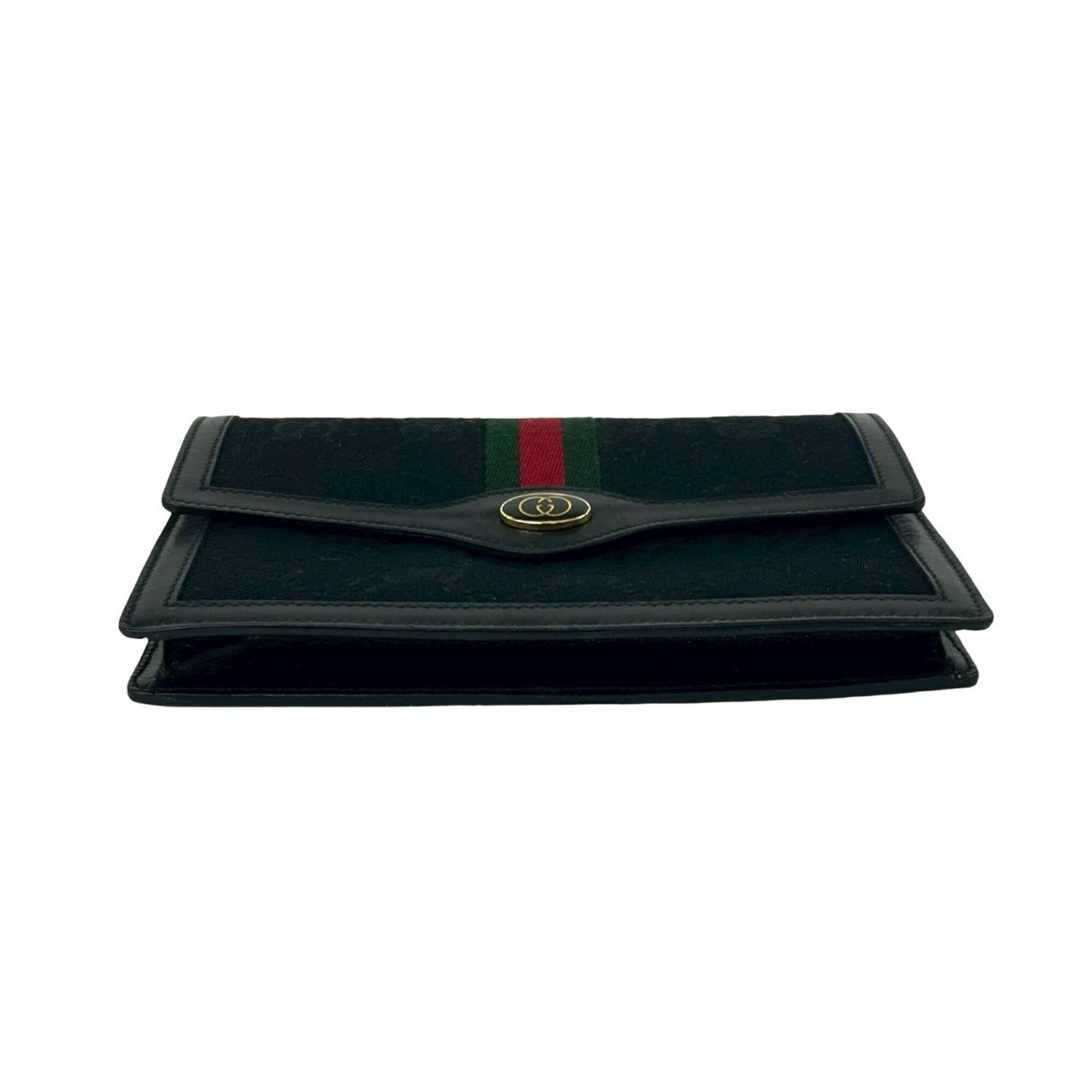 GUCCI Vintage GG Logo Hardware Sherry Line Canvas Leather Pouch Black 79409 — Like New