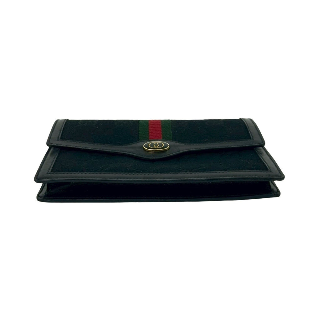GUCCI Vintage GG Logo Hardware Sherry Line Canvas Leather Pouch Black 79409 — Like New