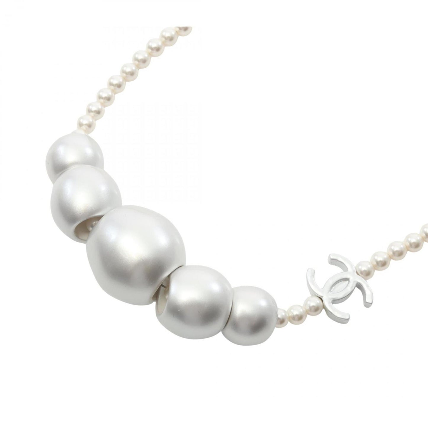 Chanel Coco Mark Necklace in Stainless Steel with Faux Pearls, Silver and Ivory, ABE925