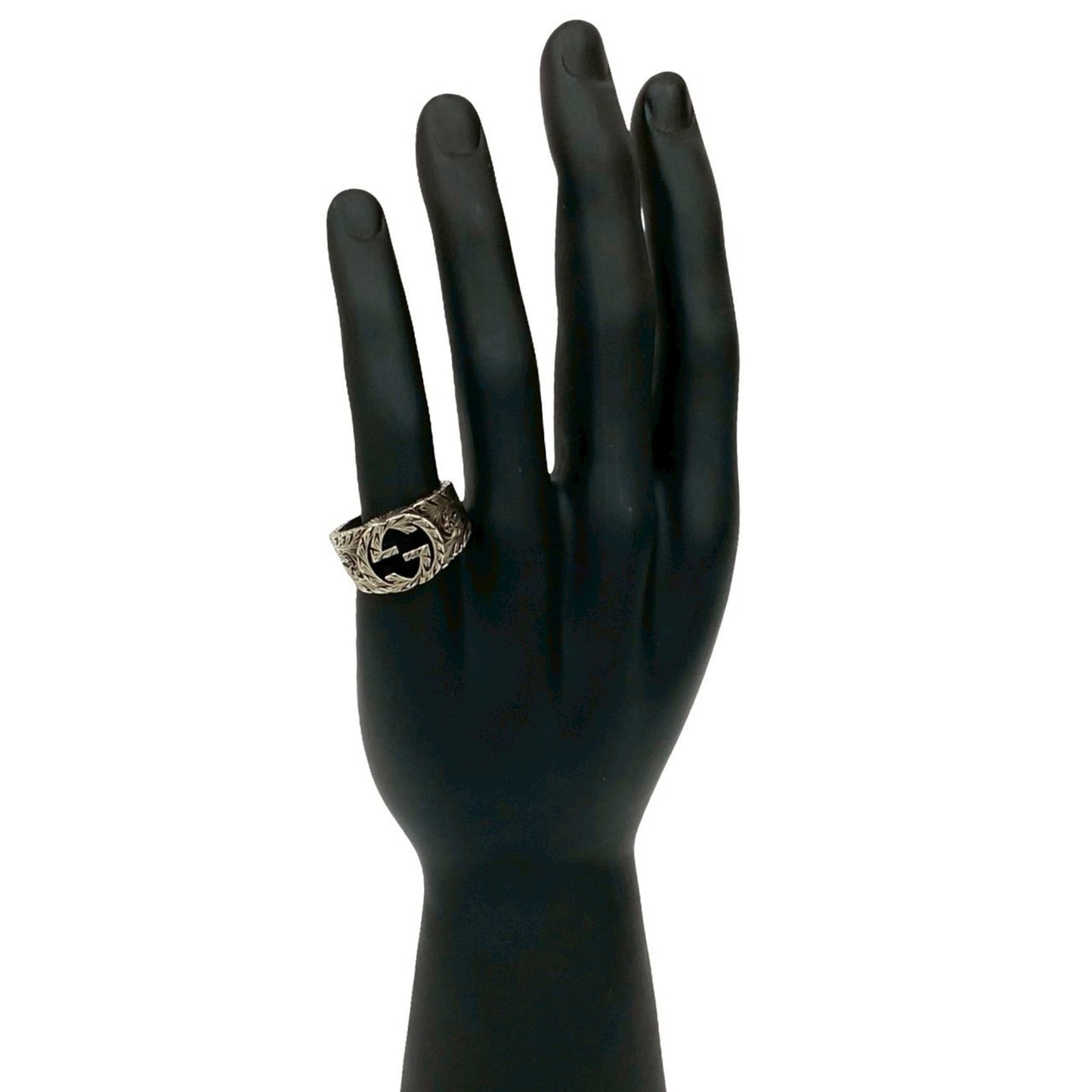 GUCCI Interlocking G Sterling Silver 925 Ring, Size 24, Men's, Silver, e2138