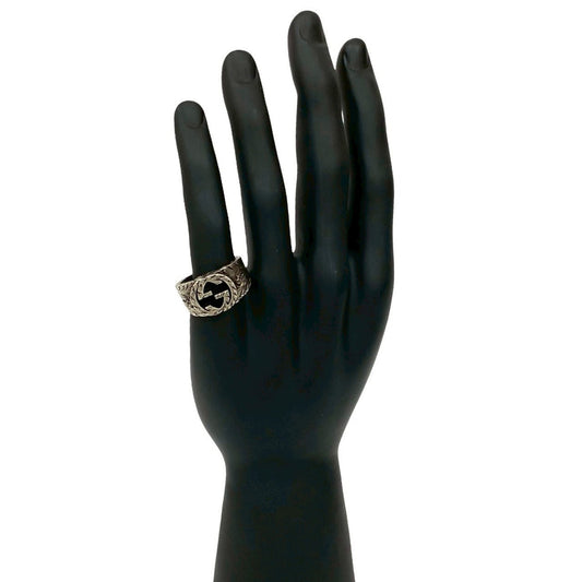 GUCCI Interlocking G Sterling Silver 925 Ring, Size 24, Men's, Silver, e2138