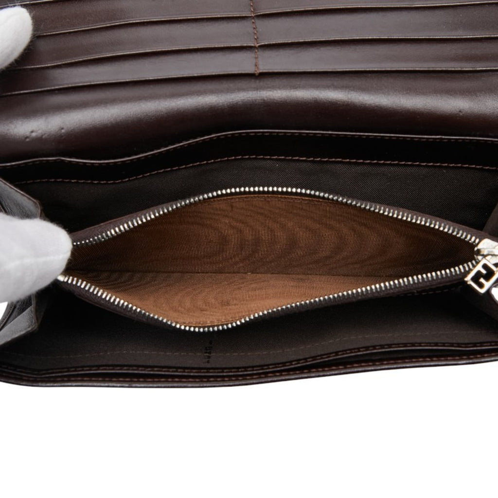 Fendi Zucca long wallet in brown canvas and leather for women.