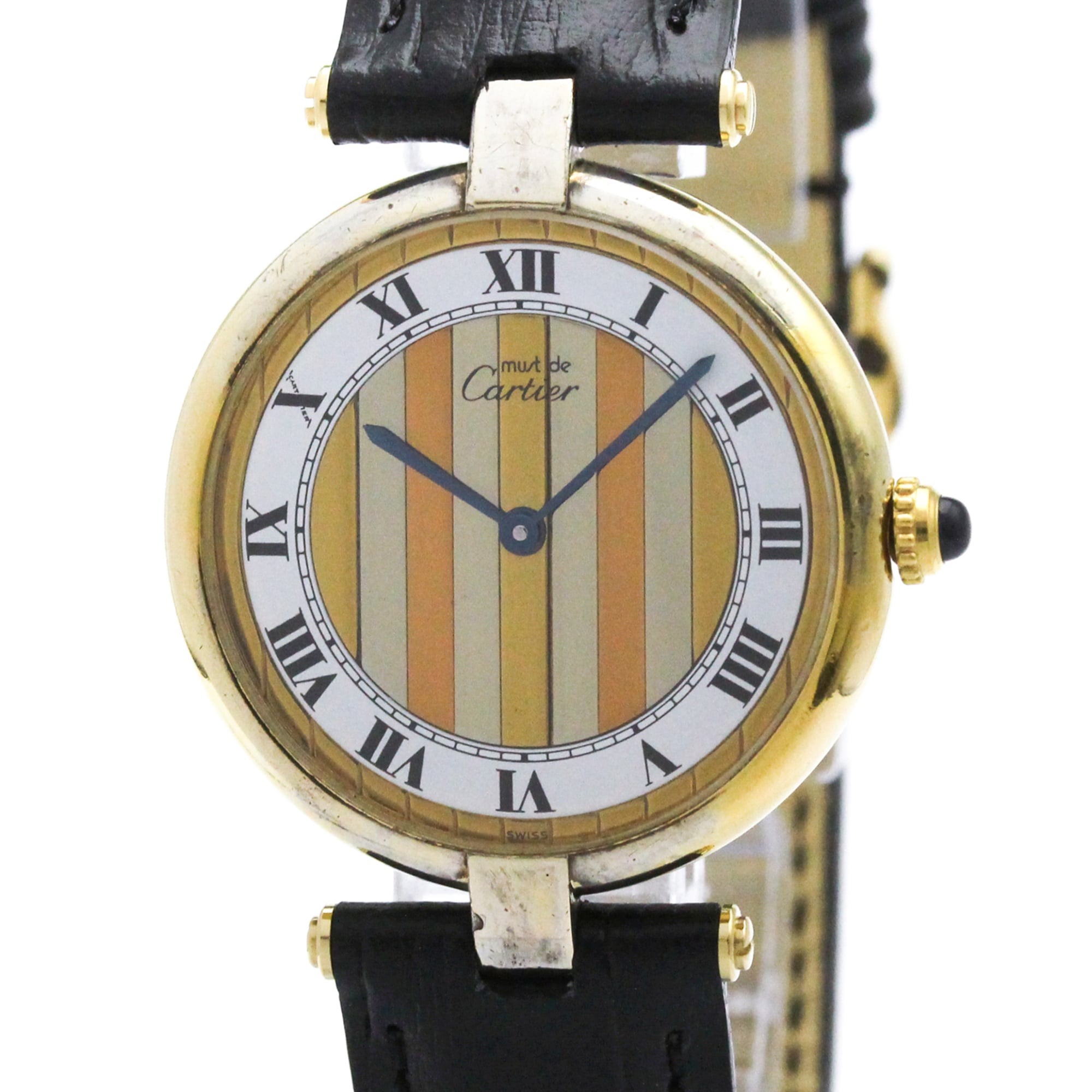 CARTIER Must Vendome Gold Plated Leather Quartz Unisex Watch 590003 — Good
