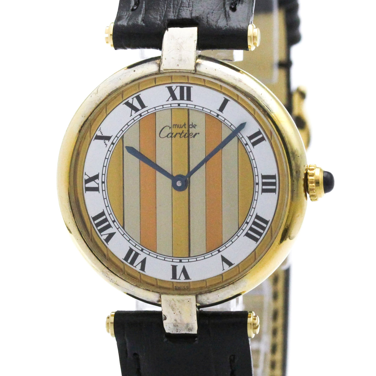 CARTIER Must Vendome Gold Plated Leather Quartz Unisex Watch 590003 — Good