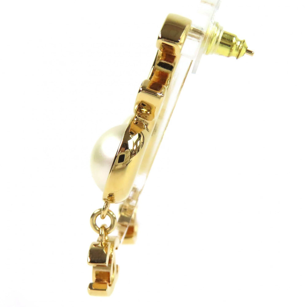 CHANEL ABE234 Coco Mark COCO Logo Faux Pearl Earrings (Pair) Gold Black Made in Italy Women's — Like New